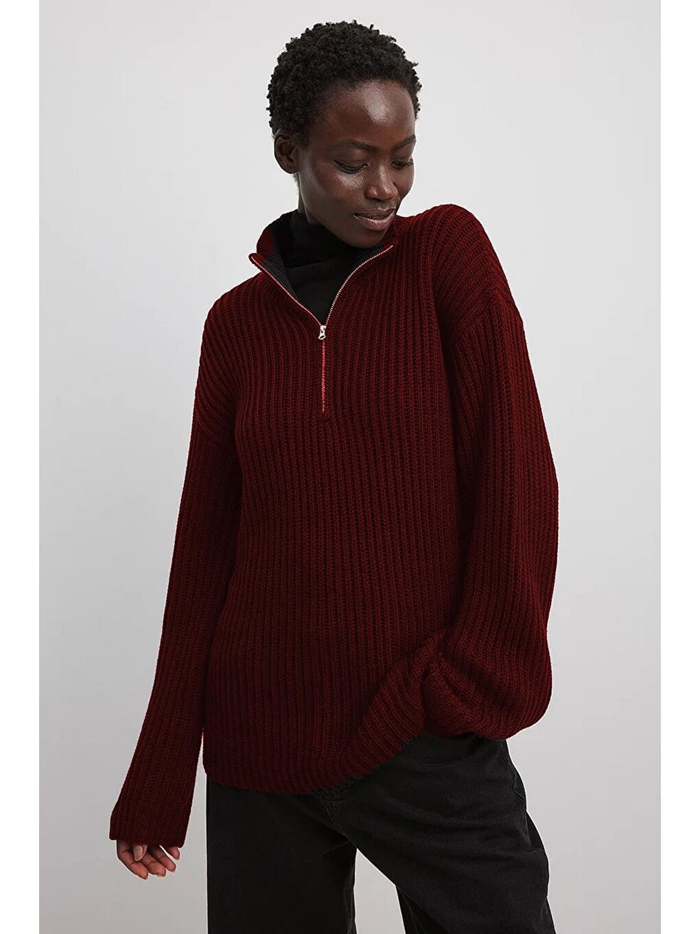 Bordo Fermuar Yaka Basic Kazak Mg1960-3