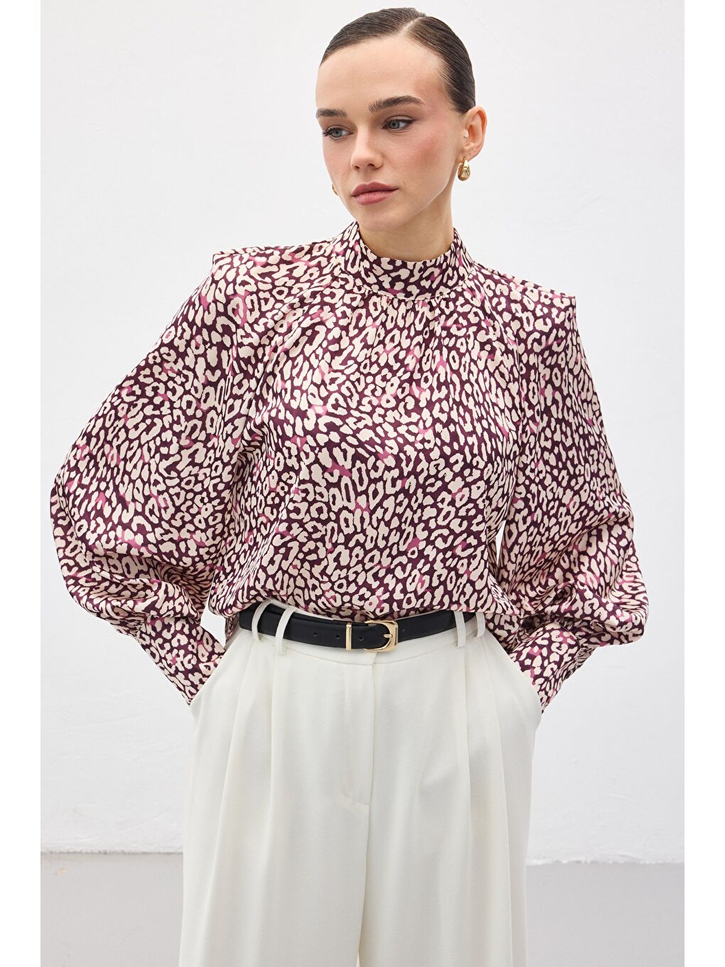 Desenli Bluz - Mürdüm-3