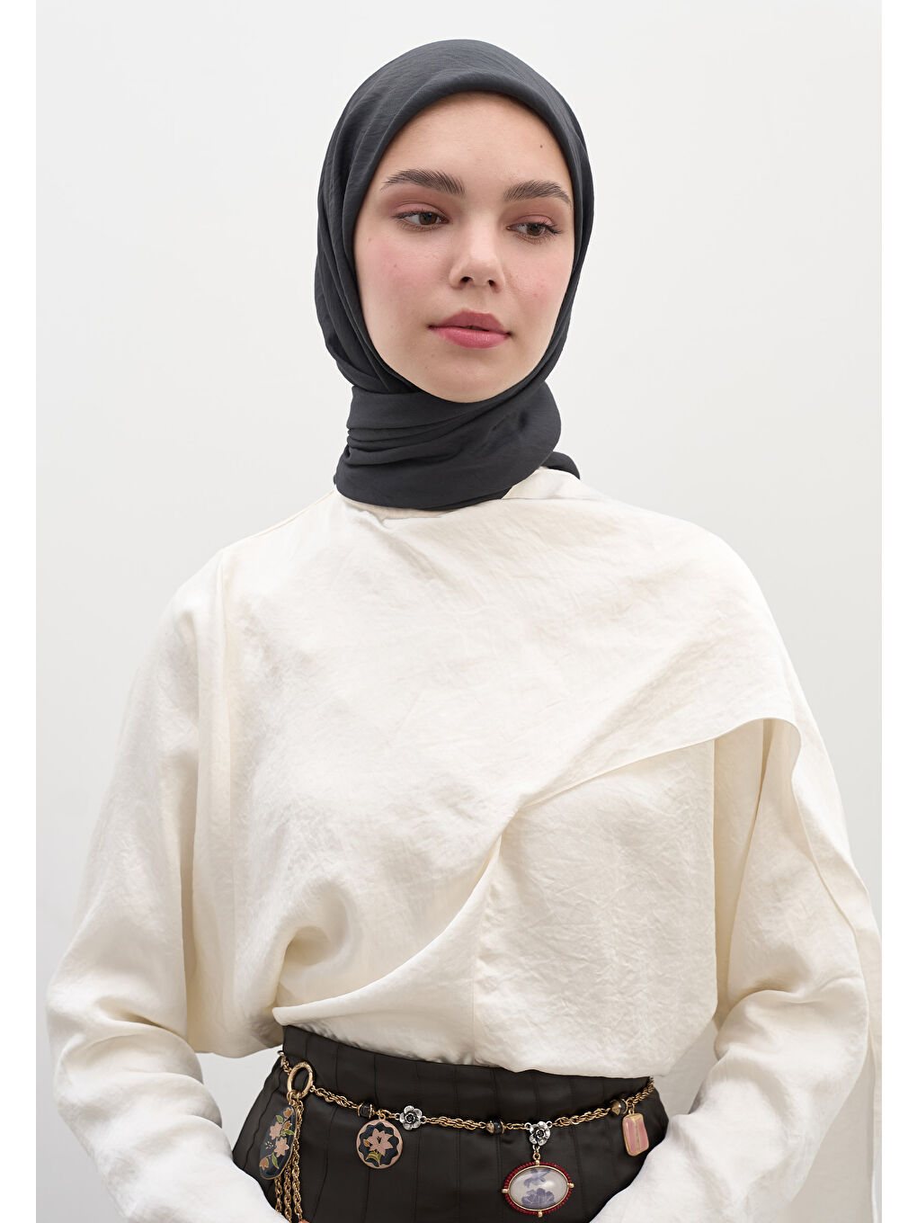 Pamuk Viskon Eşarp Antrasit-2