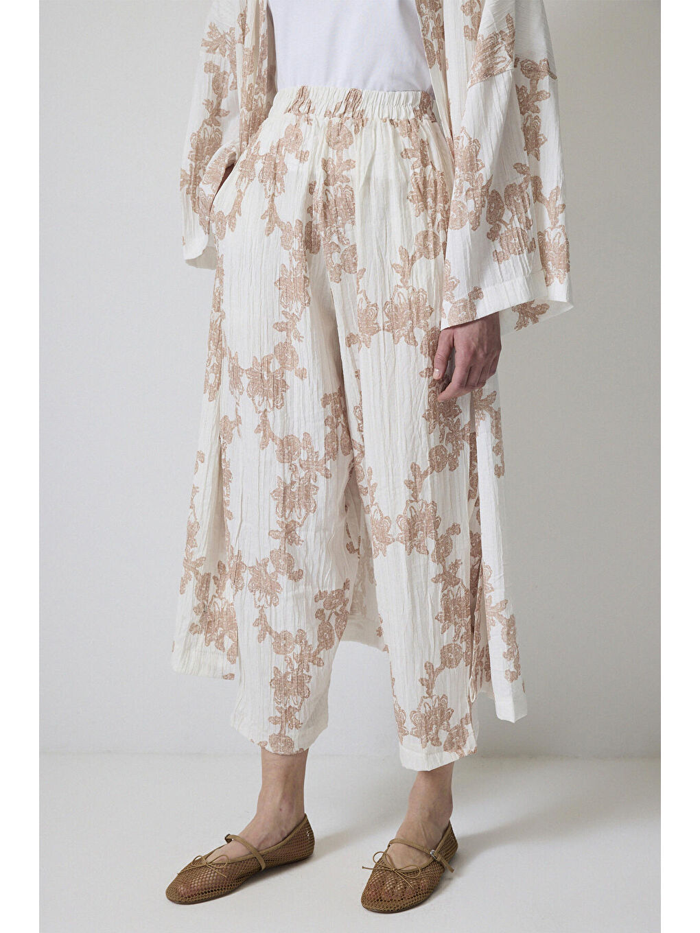 Siyah Desenli Kimono Pantolon Takım