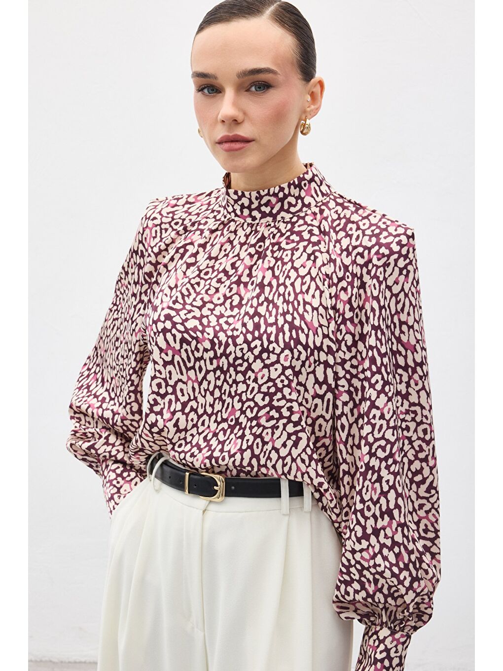 Desenli Bluz - Mürdüm-4