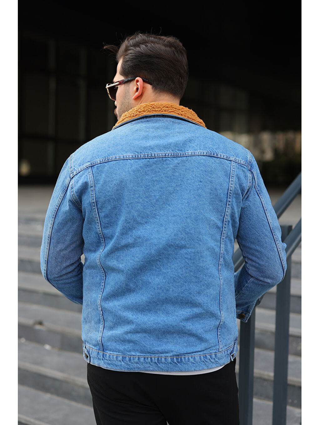 Sarı Erkek Trend Kışlık Içi Kürklü Jean Ceket-4