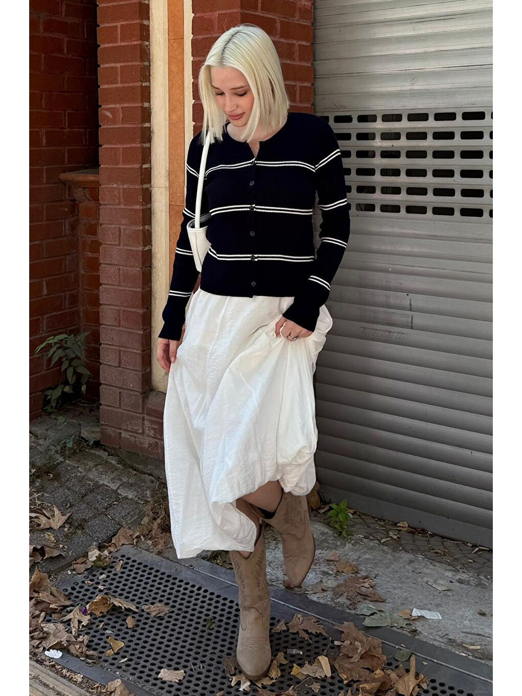 Lacivert Çizgili Kadın Triko Hırka Mg2481-1