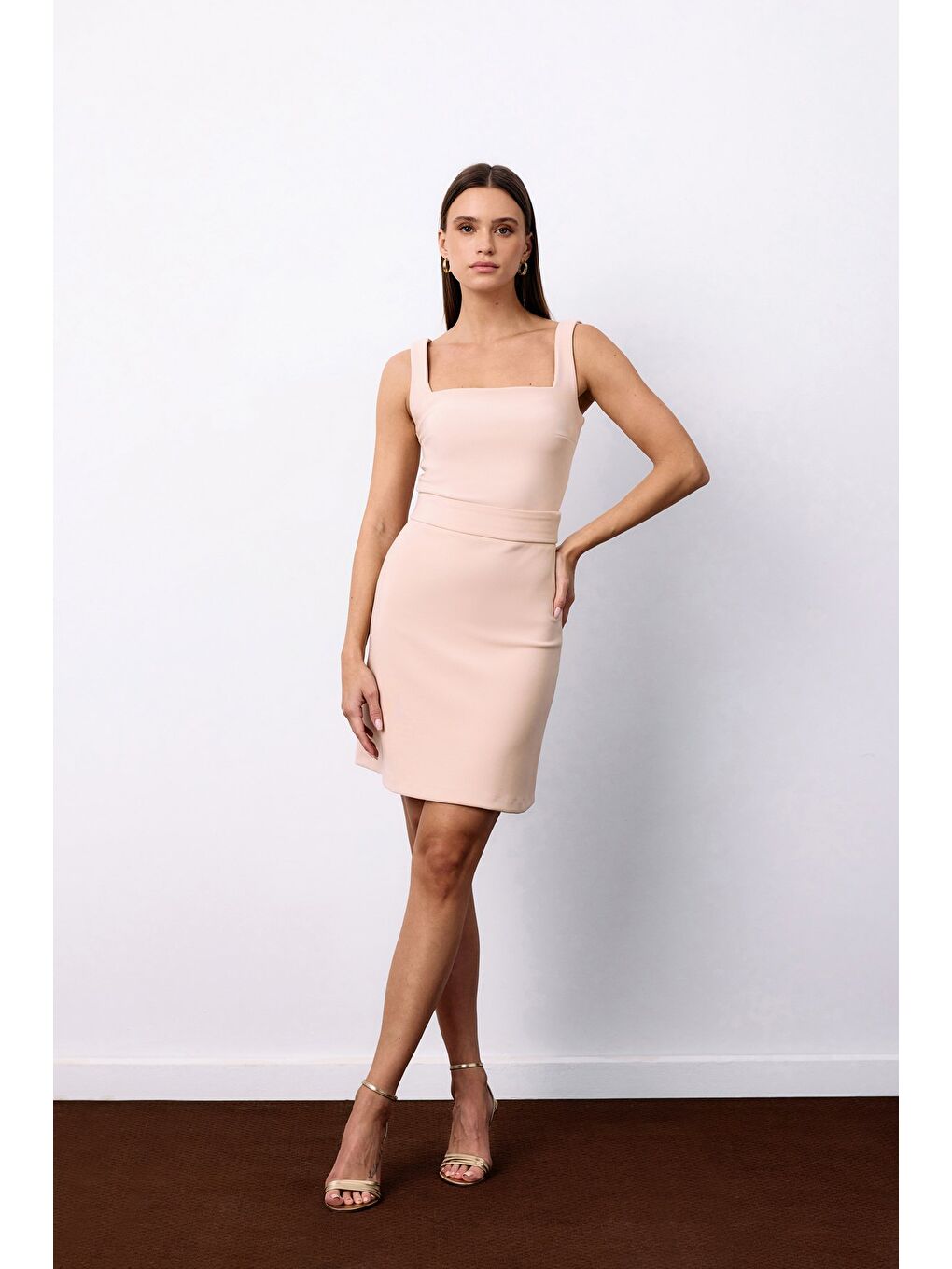 Düz Kısa Etek - Bej-2