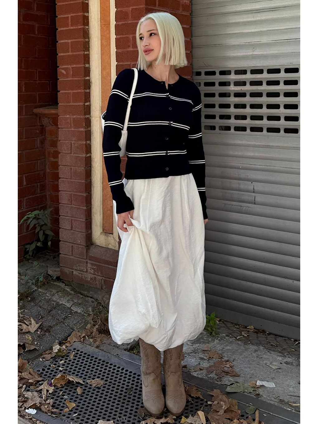 Lacivert Çizgili Kadın Triko Hırka Mg2481-2