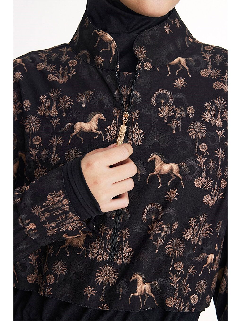 Vaha Koleksiyonu Desenli Siyah 5 Parça Tam Tesettür Mayo Takımı 6035-4