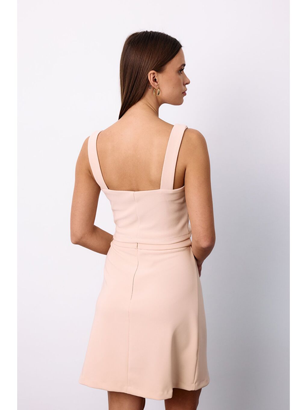 Düz Kısa Etek - Bej-5