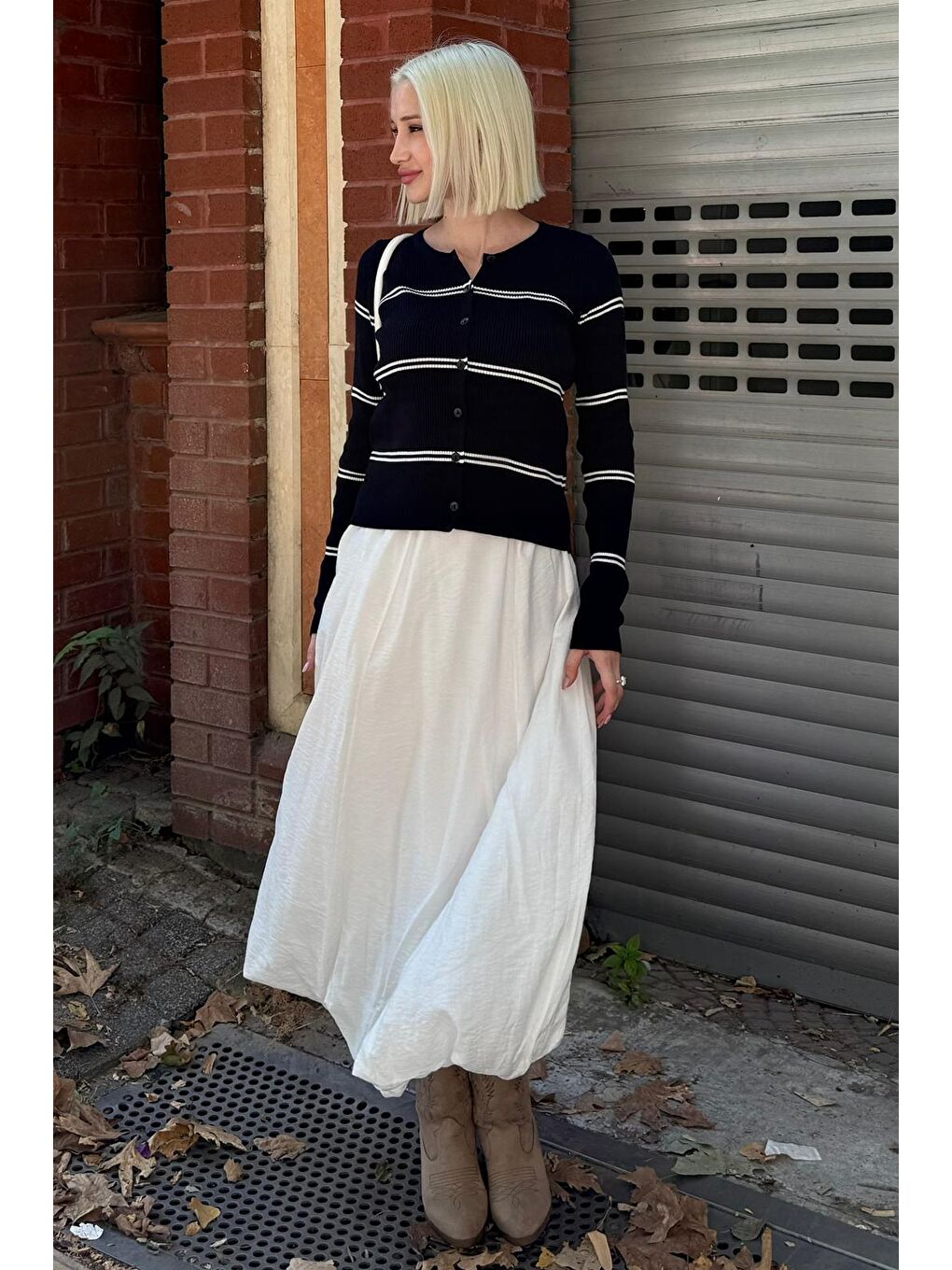 Lacivert Çizgili Kadın Triko Hırka Mg2481-3