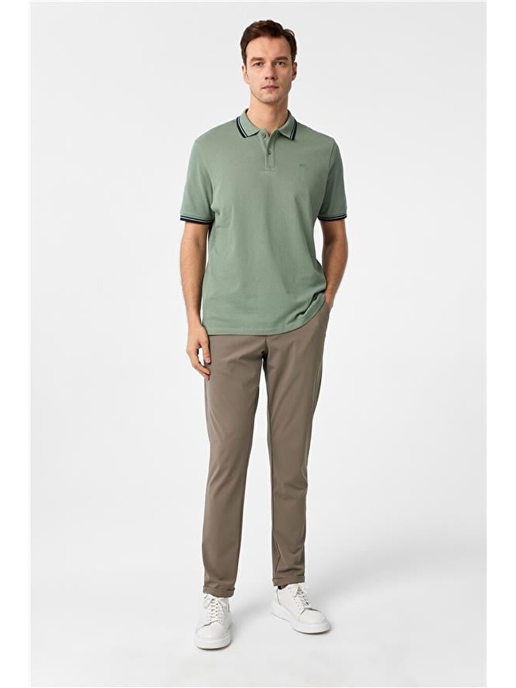 Koyu Yeşil Regular Armürlü Polo Yaka Tişört-4
