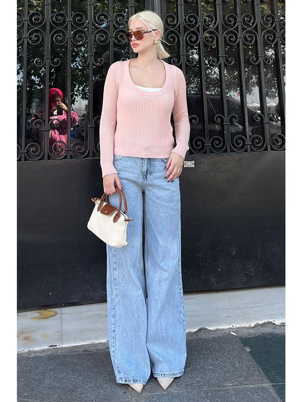 Pembe Pudra Bisiklet Yaka Basic Örme Kazak Mg2189-3