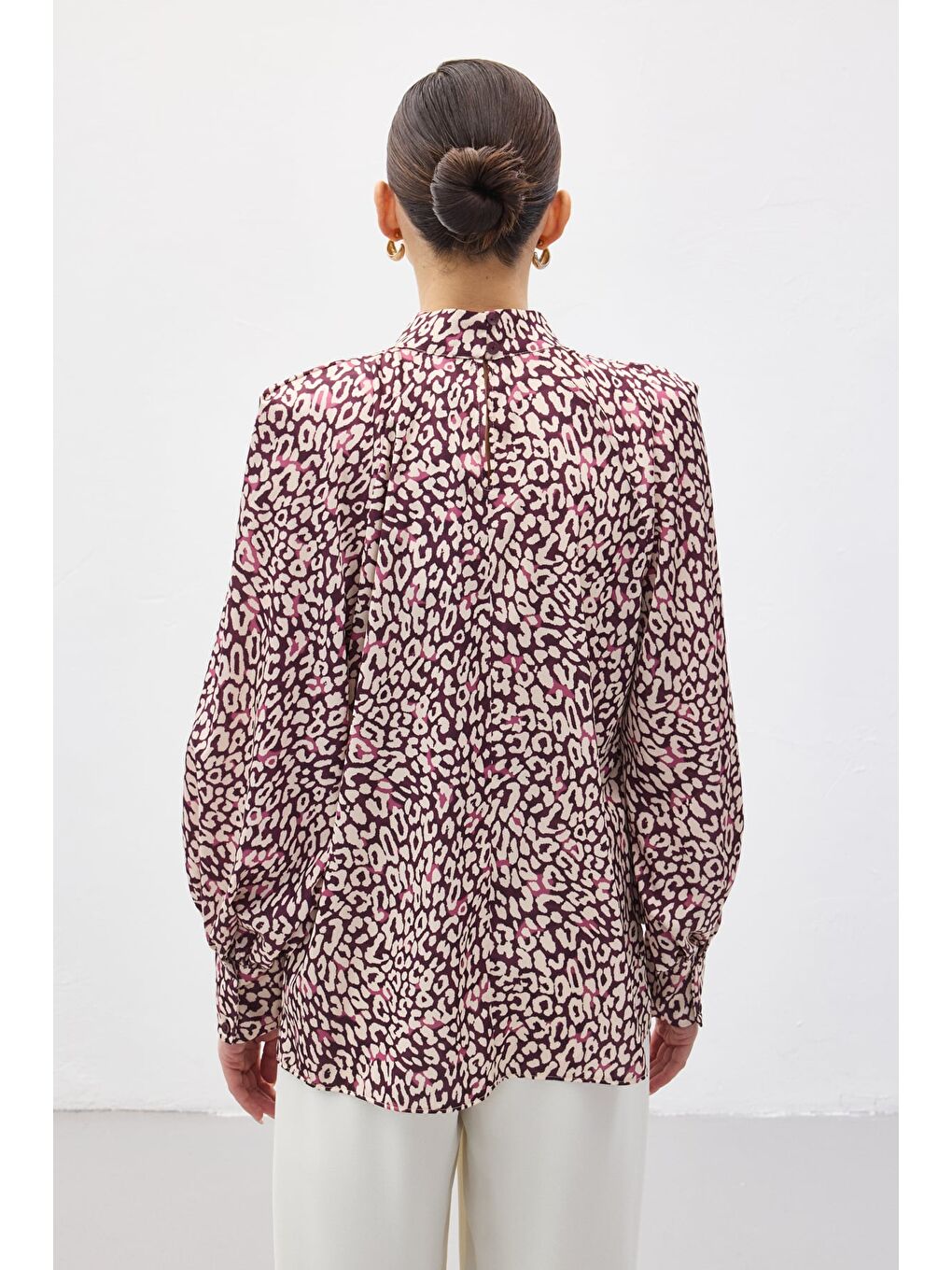 Desenli Bluz - Mürdüm-7