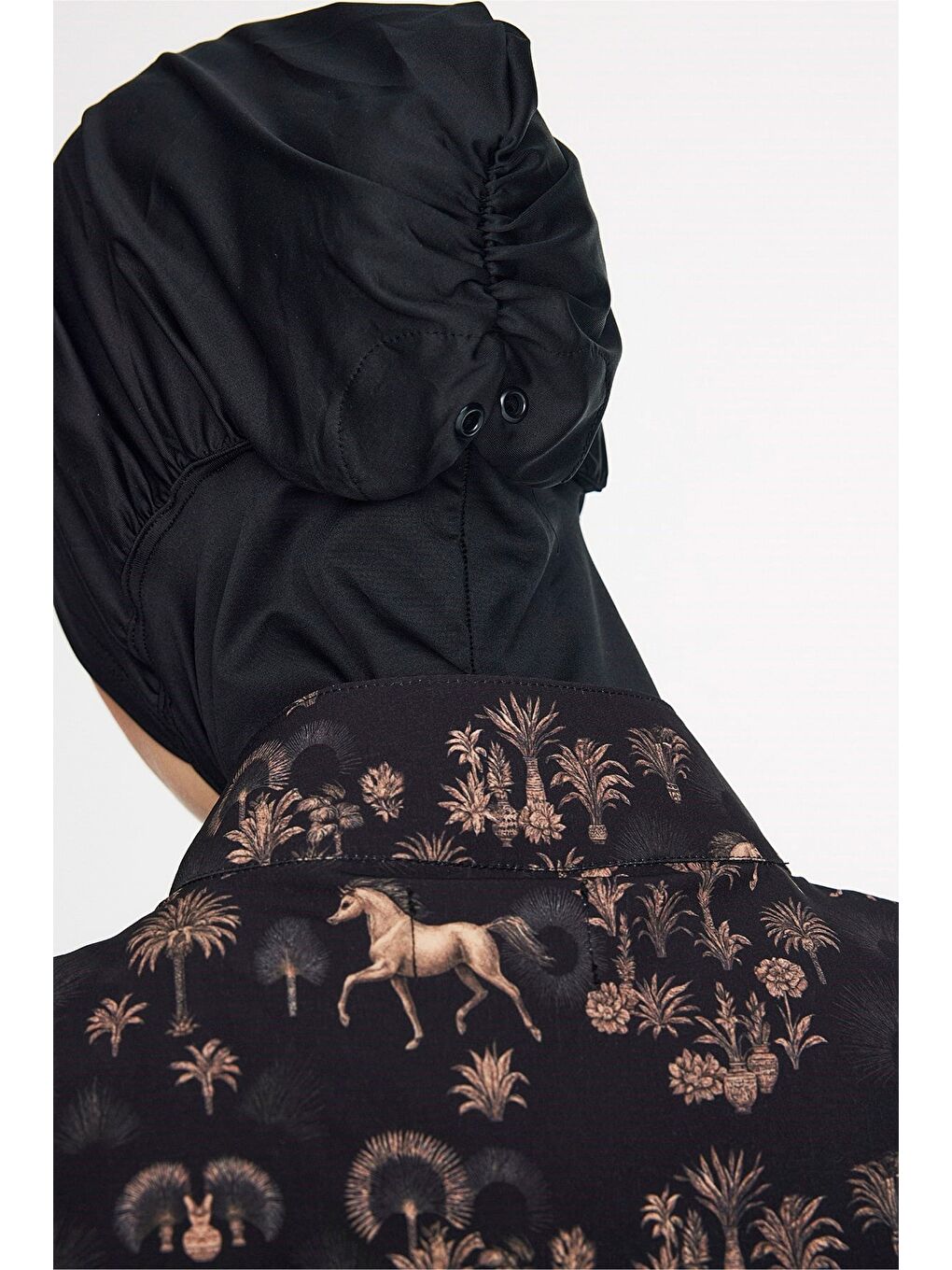 Vaha Koleksiyonu Desenli Siyah 5 Parça Tam Tesettür Mayo Takımı 6035-6