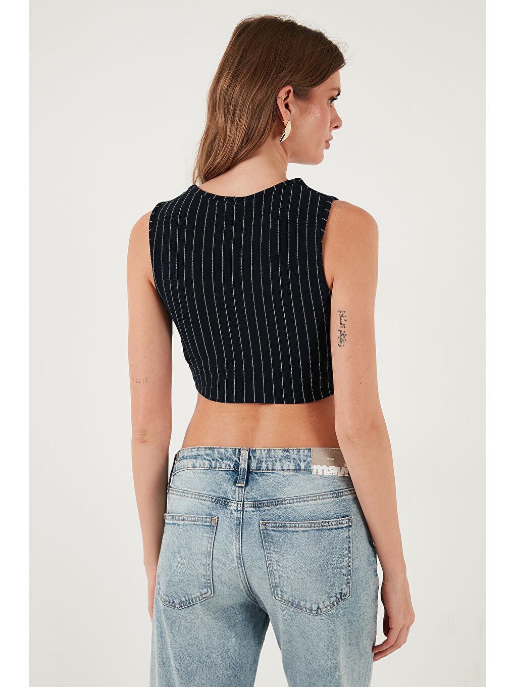 Lacivert Slim Fit Kalp Yaka Düğmeli Kalın Askılı Kadın Crop Yelek 5865497-6