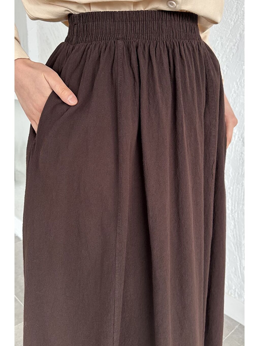 Kahverengi Bel Lastikli Cepli Tesettür Etek-7