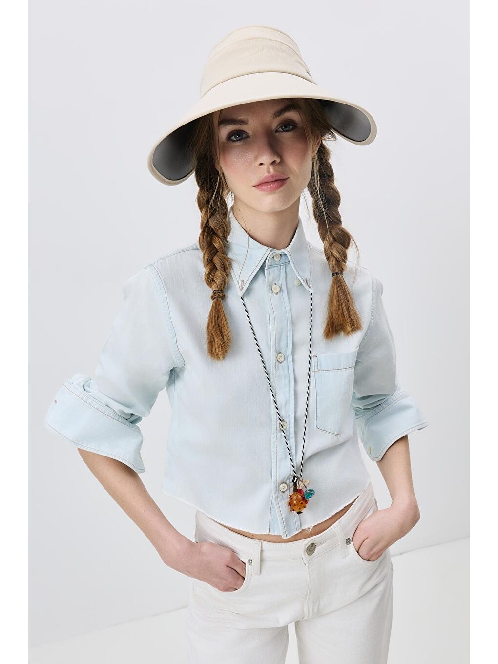 Ekru Vizor Plaj Şapkası Y25730-32 Krem-3