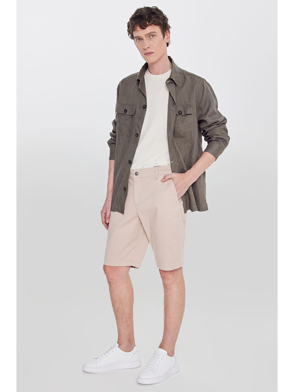 Erkek Pembe Pamuklu Slim Fit Dar Kesim Yan Cepli Esnek Şort