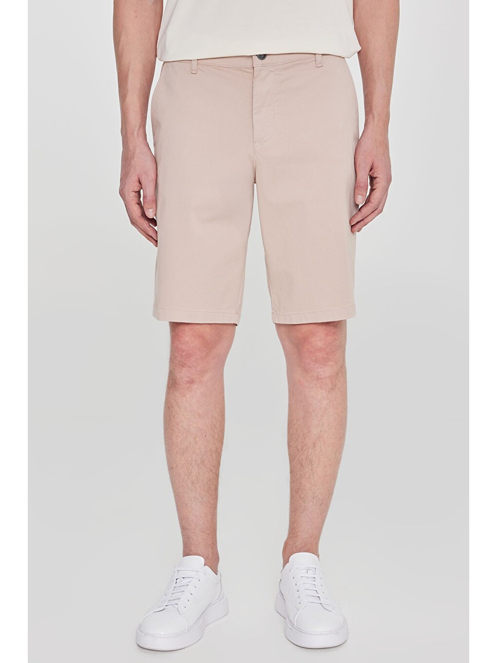 Erkek Pembe Pamuklu Slim Fit Dar Kesim Yan Cepli Esnek Şort-1