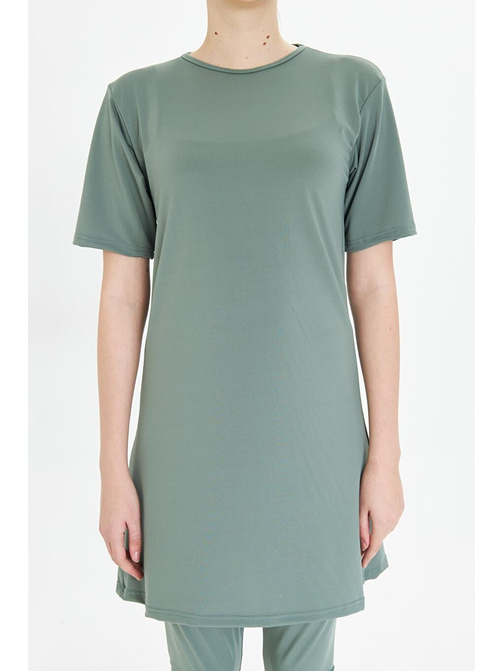 Kısa Kollu Elastanlı Yarı Kapalı Tesettür Mayo Yeşil 3484-Y-7