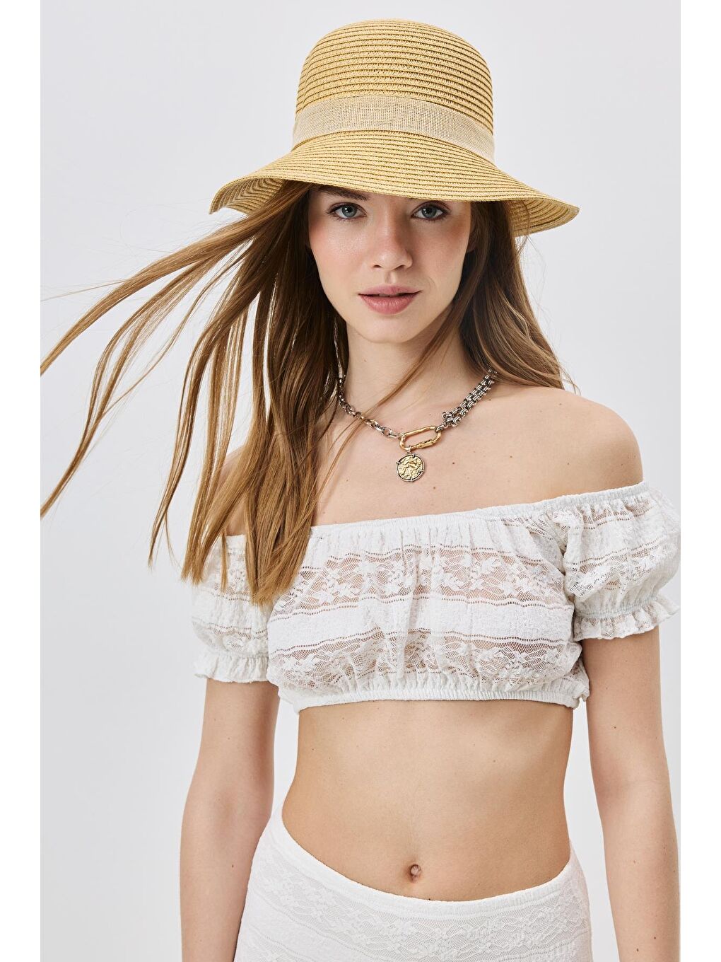 Hasır Plaj Şapkası Y25730-20 Orta Bej