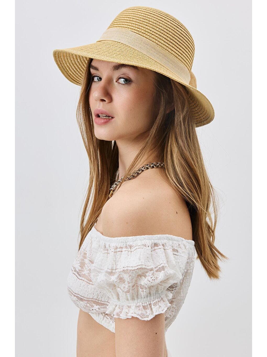 Hasır Plaj Şapkası Y25730-20 Orta Bej-1