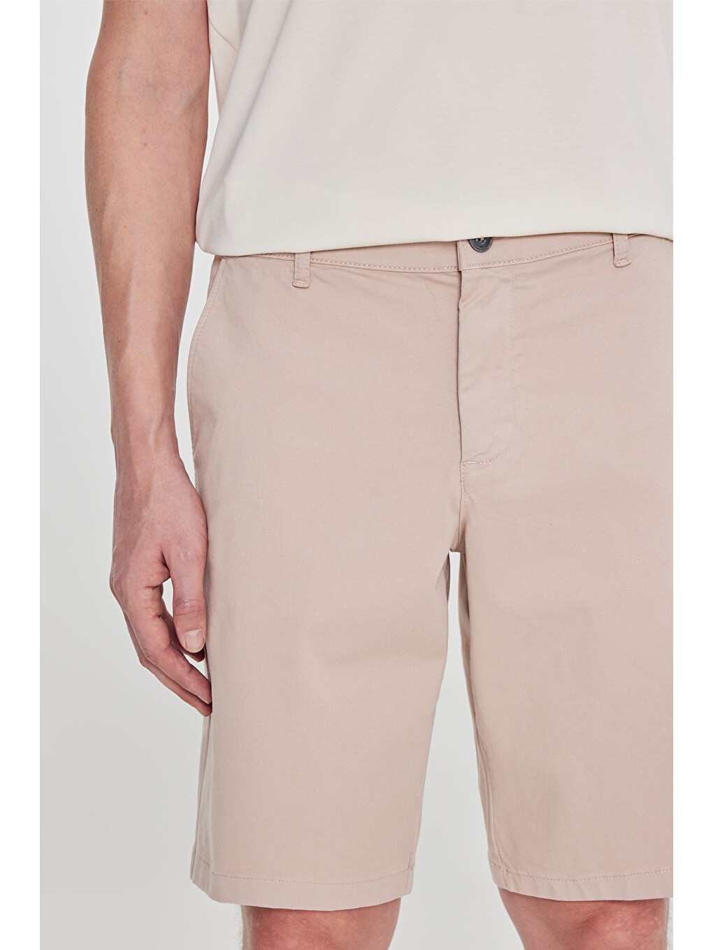 Erkek Pembe Pamuklu Slim Fit Dar Kesim Yan Cepli Esnek Şort-3