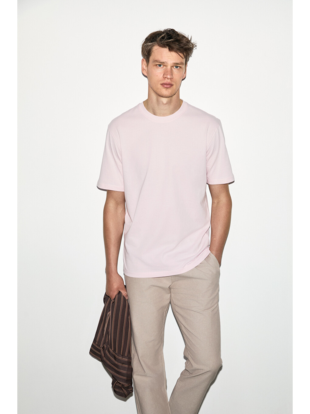 Pembe Solo Erkek %100 Organik Pamuklu Kalın Dokulu Comfort Fit Bisiklet Yakalı PEMBE T-Shirt-1