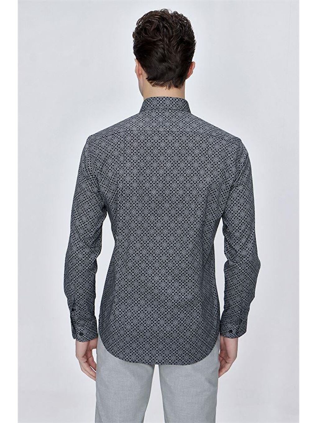 Siyah Uzun Kol Gömlek Yaka Klasik Slim Fit Pamuklu Elastanlı Gömlek 1004225209-5