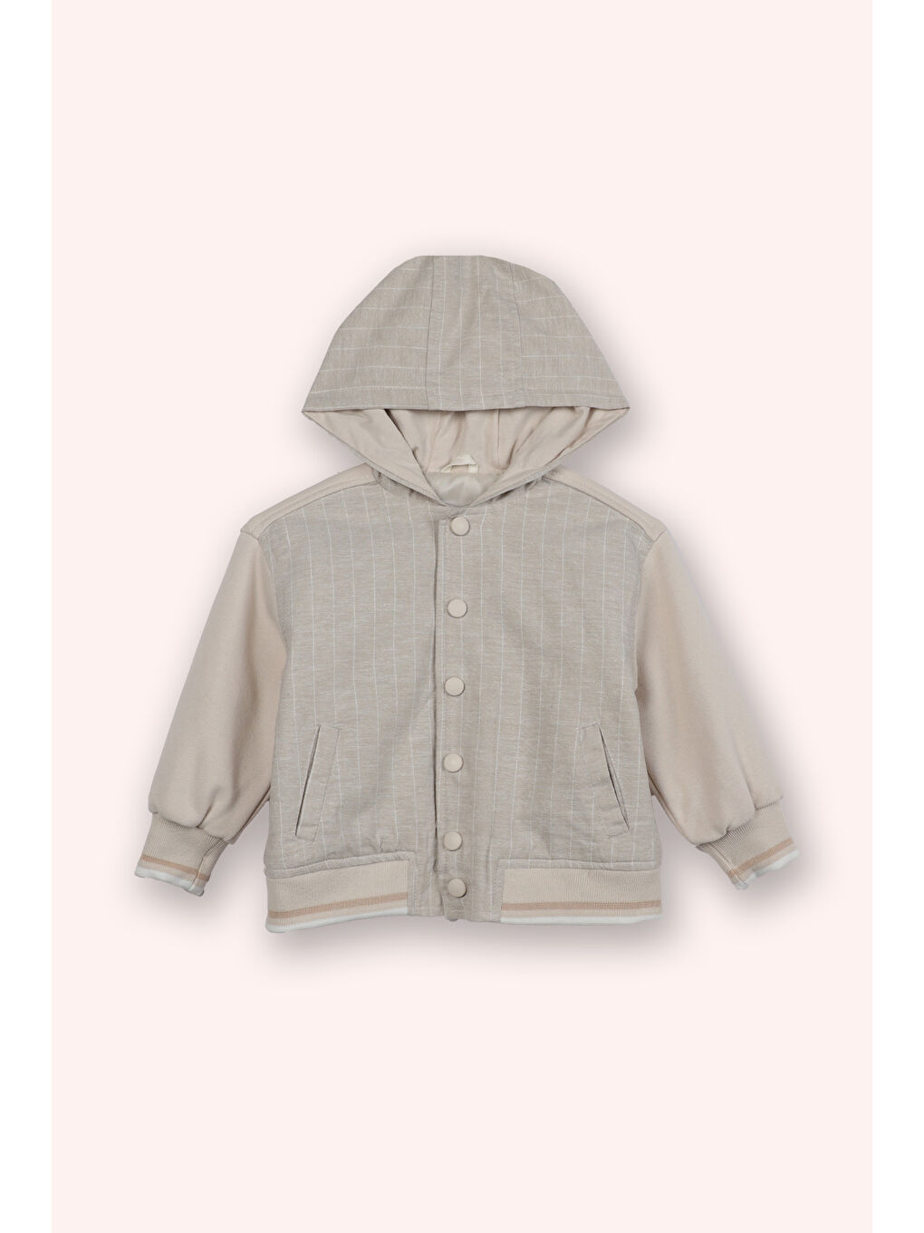 Erkek Çocuk Kapüşonlu,Çıtçıtlı Sweatshirt Bej