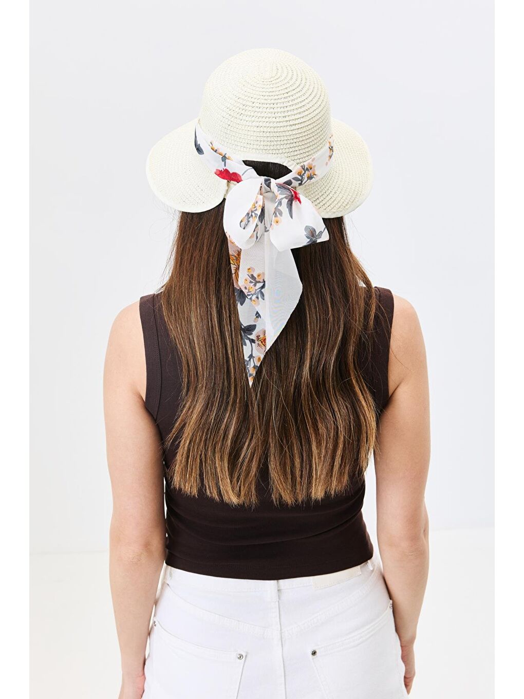 Ekru Siperli Hasır Plaj Şapkası Y25730-29 Krem-3