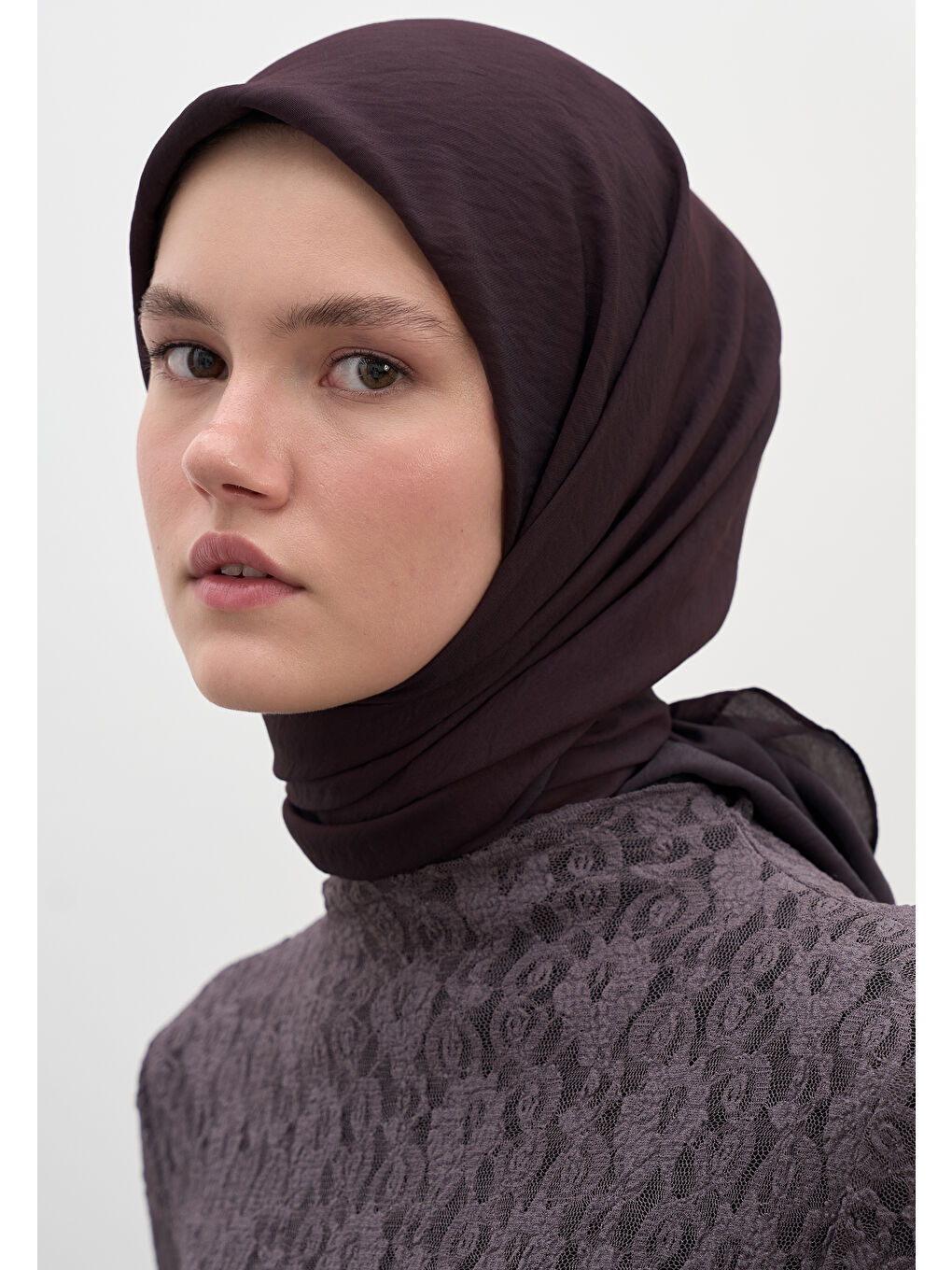 Mavi Pamuk Viskon Eşarp Acı Patlıcan-1