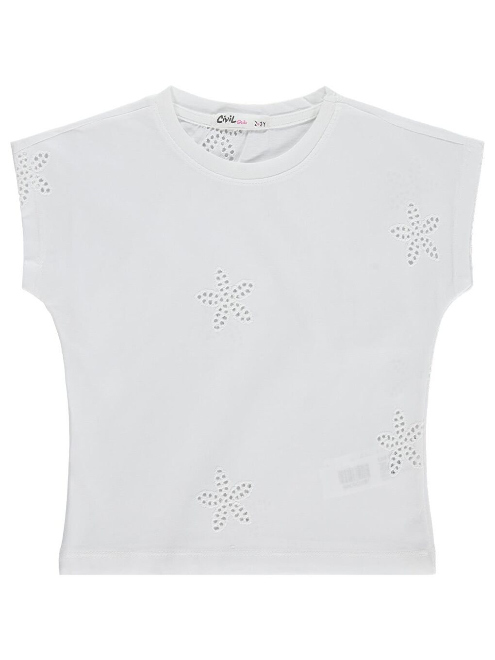 Girls Yıldız Desenli 2-5 Yaş Tişört - Kırık Beyaz