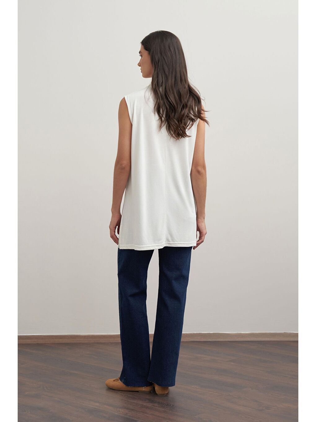 Ekru-Basıc Sıfır Kol İçlik Tunik-3