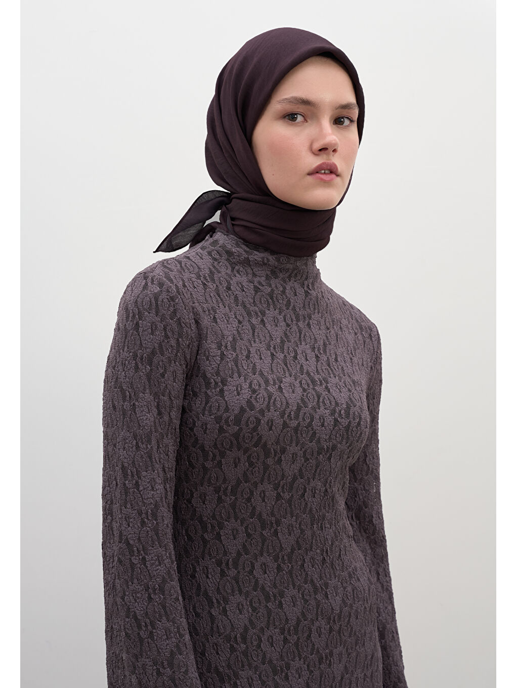 Mavi Pamuk Viskon Eşarp Acı Patlıcan-2