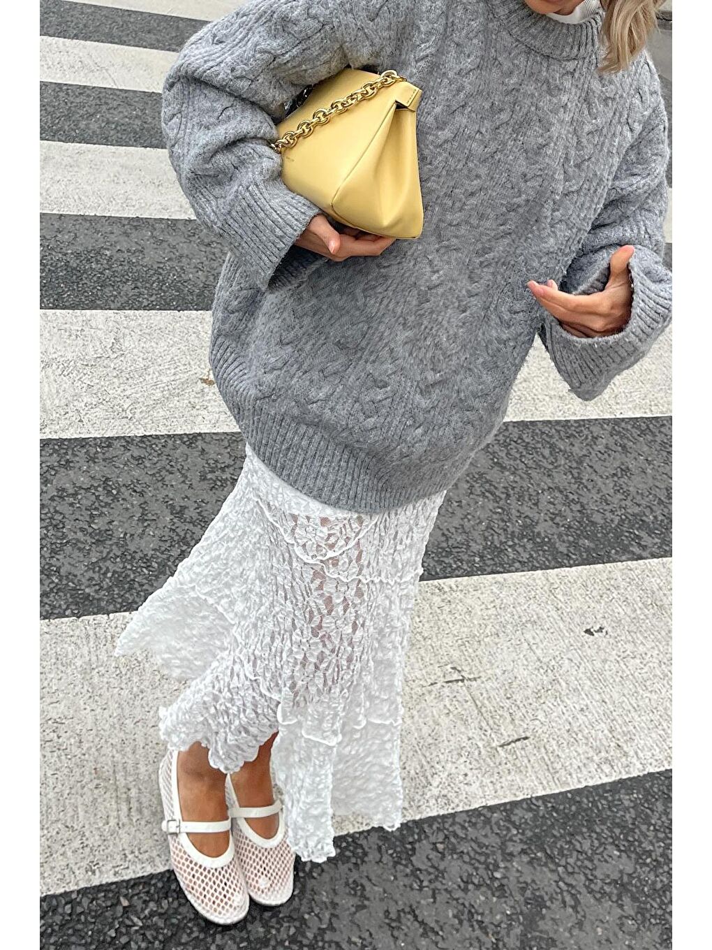 Gri Bisiklet Yaka Oversize Triko Kazak Mg2009-5