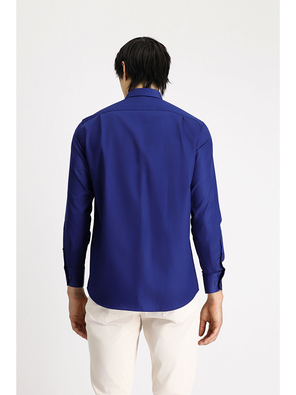 Lacivert Uzun Kol Non Iron Saten Klasik Pamuklu Gömlek-3