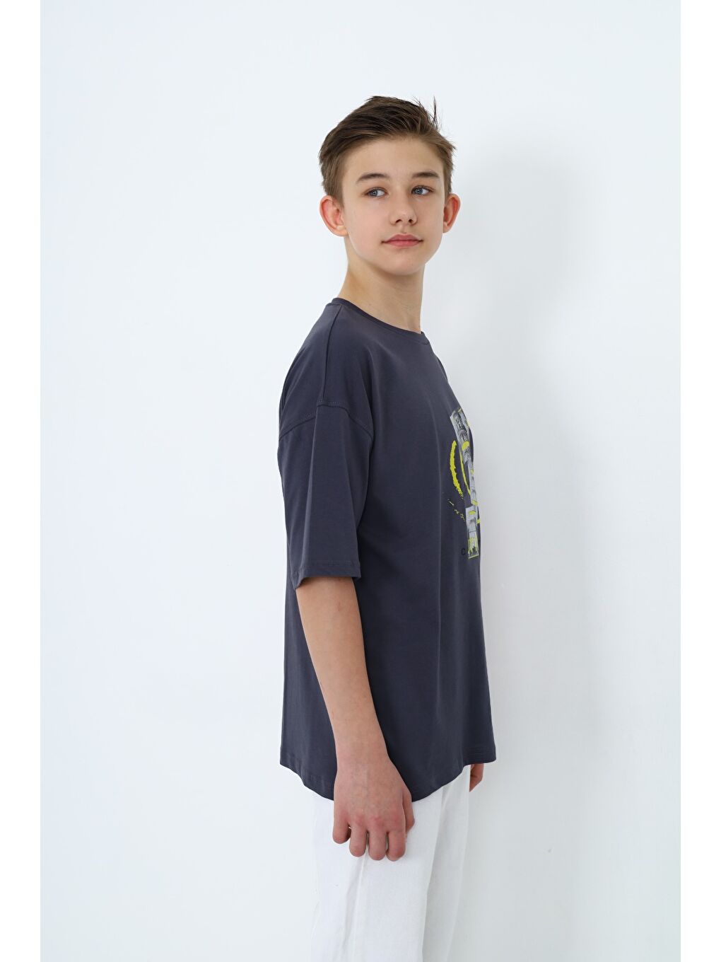 Gri Erkek Çocuk Baskılı Tişört-4