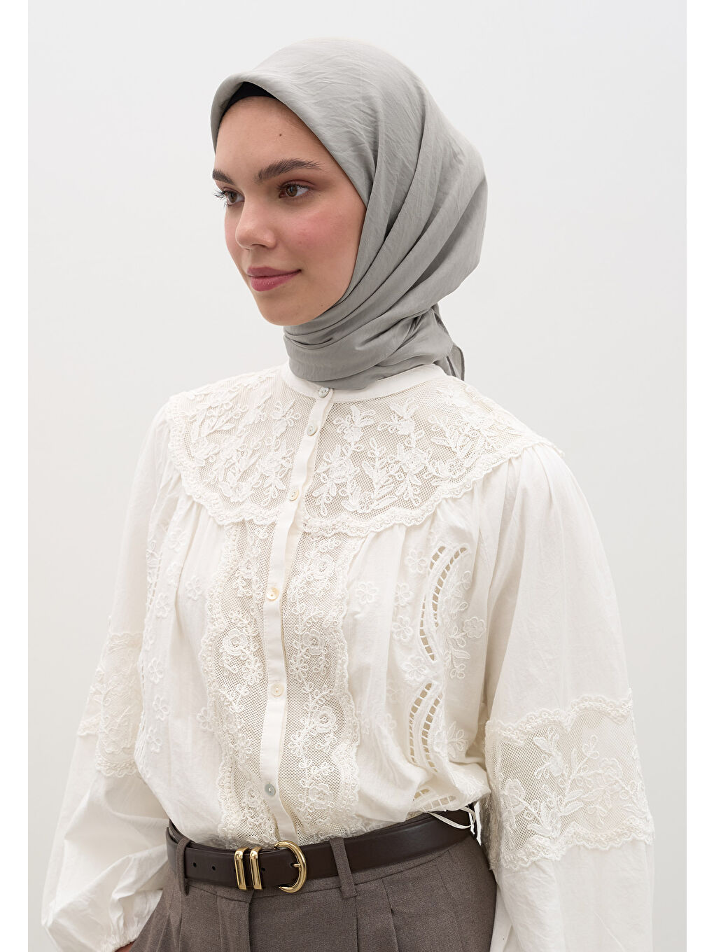 Pamuk Viskon Eşarp Sıcak Gri