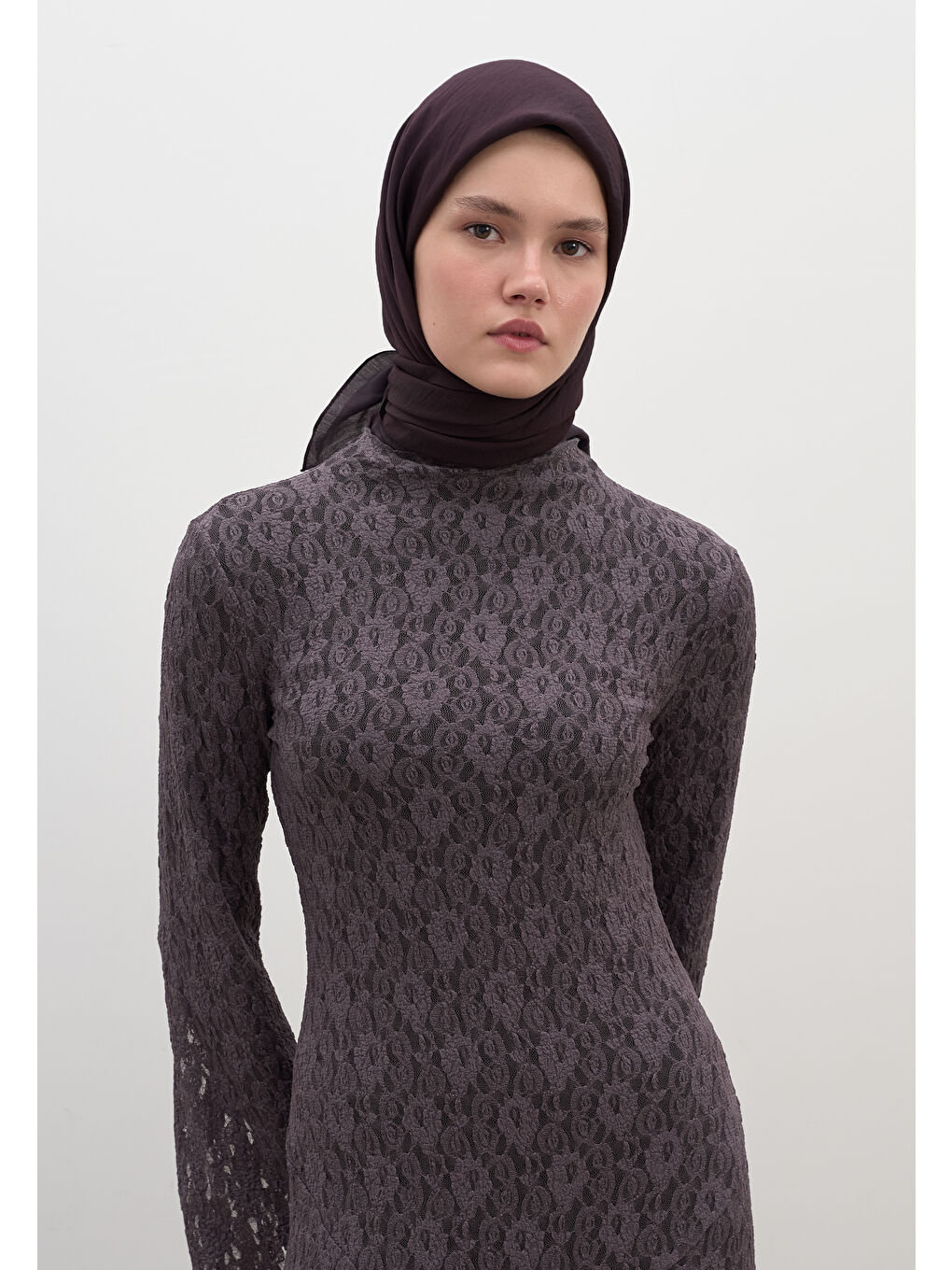 Mavi Pamuk Viskon Eşarp Acı Patlıcan-3