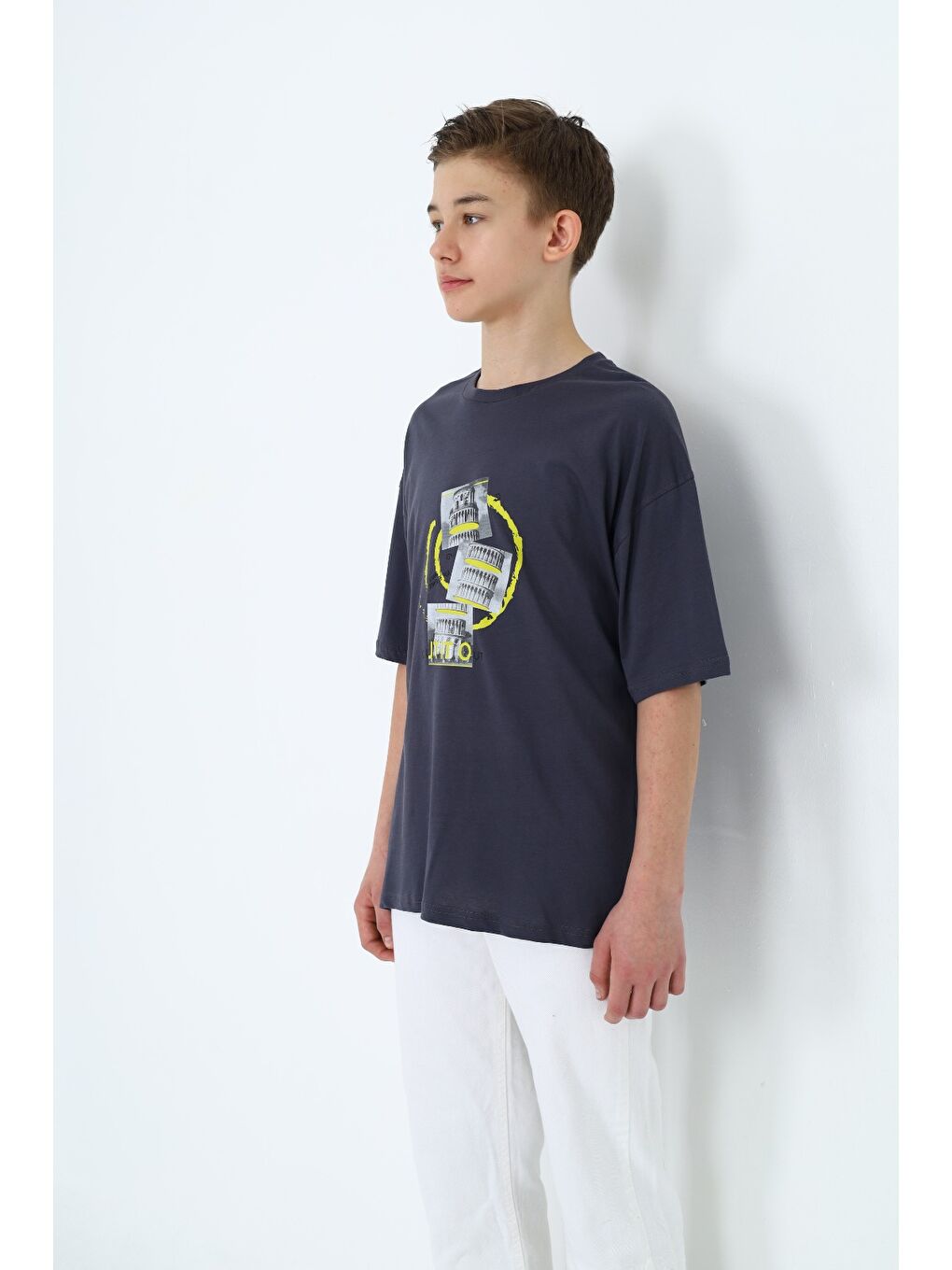 Gri Erkek Çocuk Baskılı Tişört-5