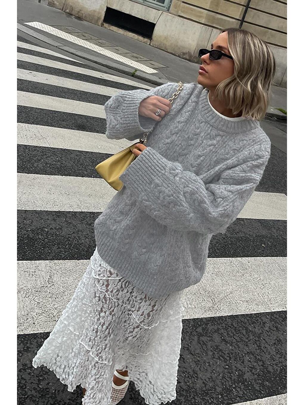 Gri Bisiklet Yaka Oversize Triko Kazak Mg2009-6