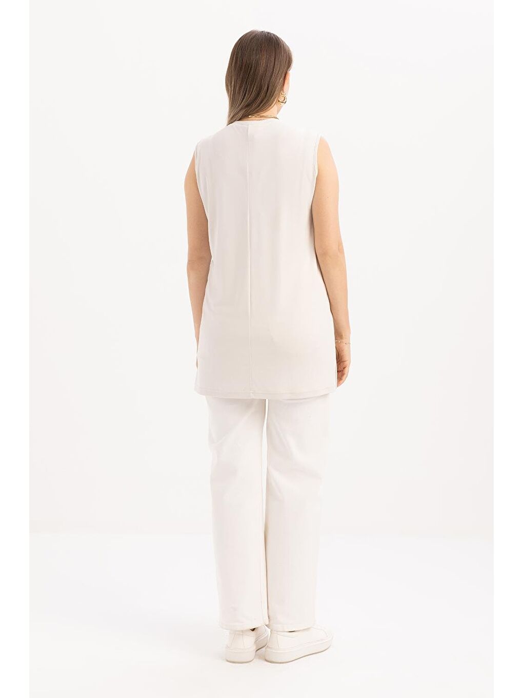 Bej Taş-Basıc Sıfır Kol İçlik Tunik-3