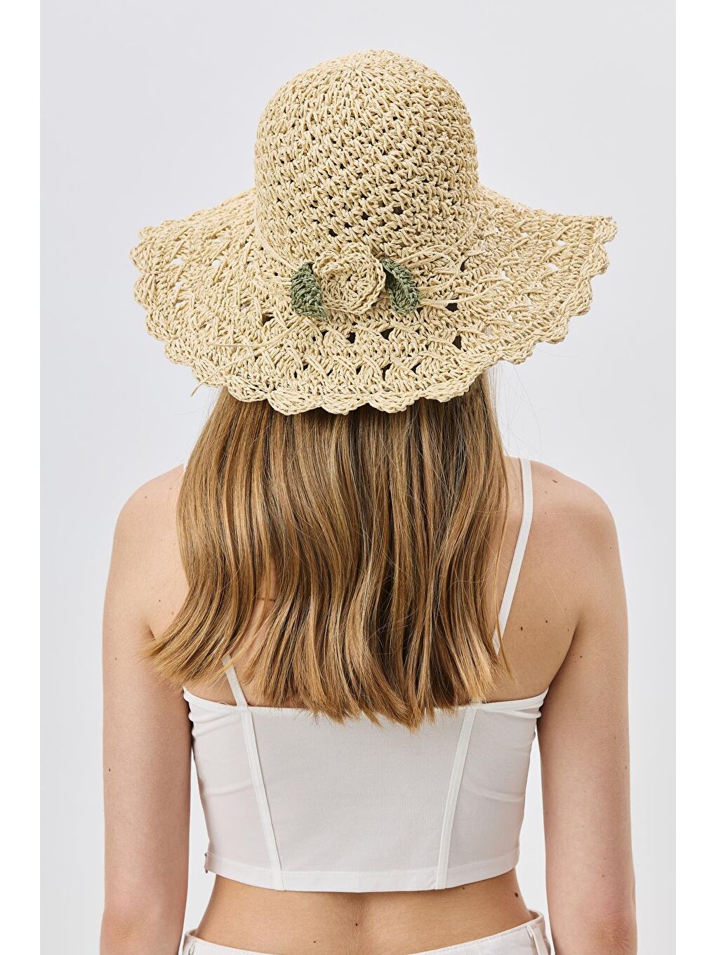 Örgü Hasır Plaj Şapkası Y25730-24 Bej-2