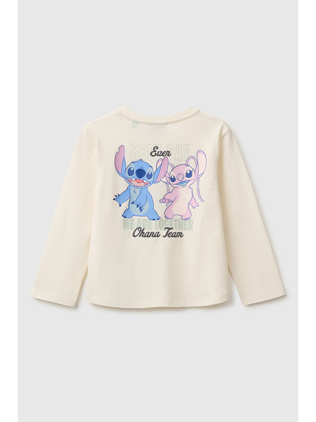 Kız Bebek Ekru Önü Lilo&stitch Baskılı Ribanalı Uzun Kollu Tişört-1