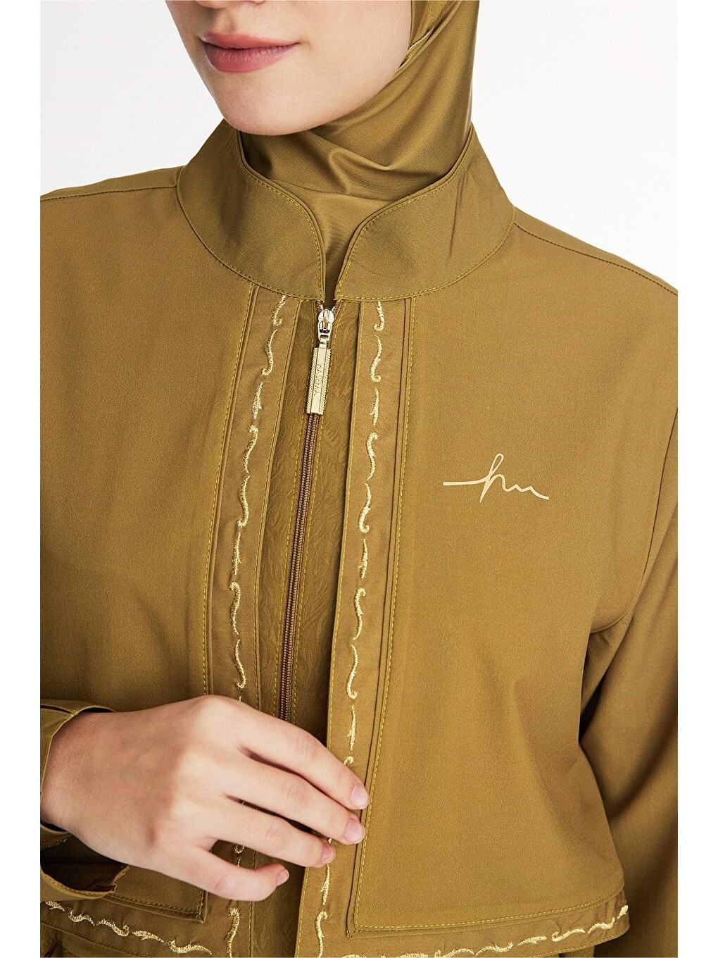 Vaha Koleksiyonu Nakış Detaylı Yağ Yeşili 5 Parça Tam Tesettür Mayo Takımı 6023-3