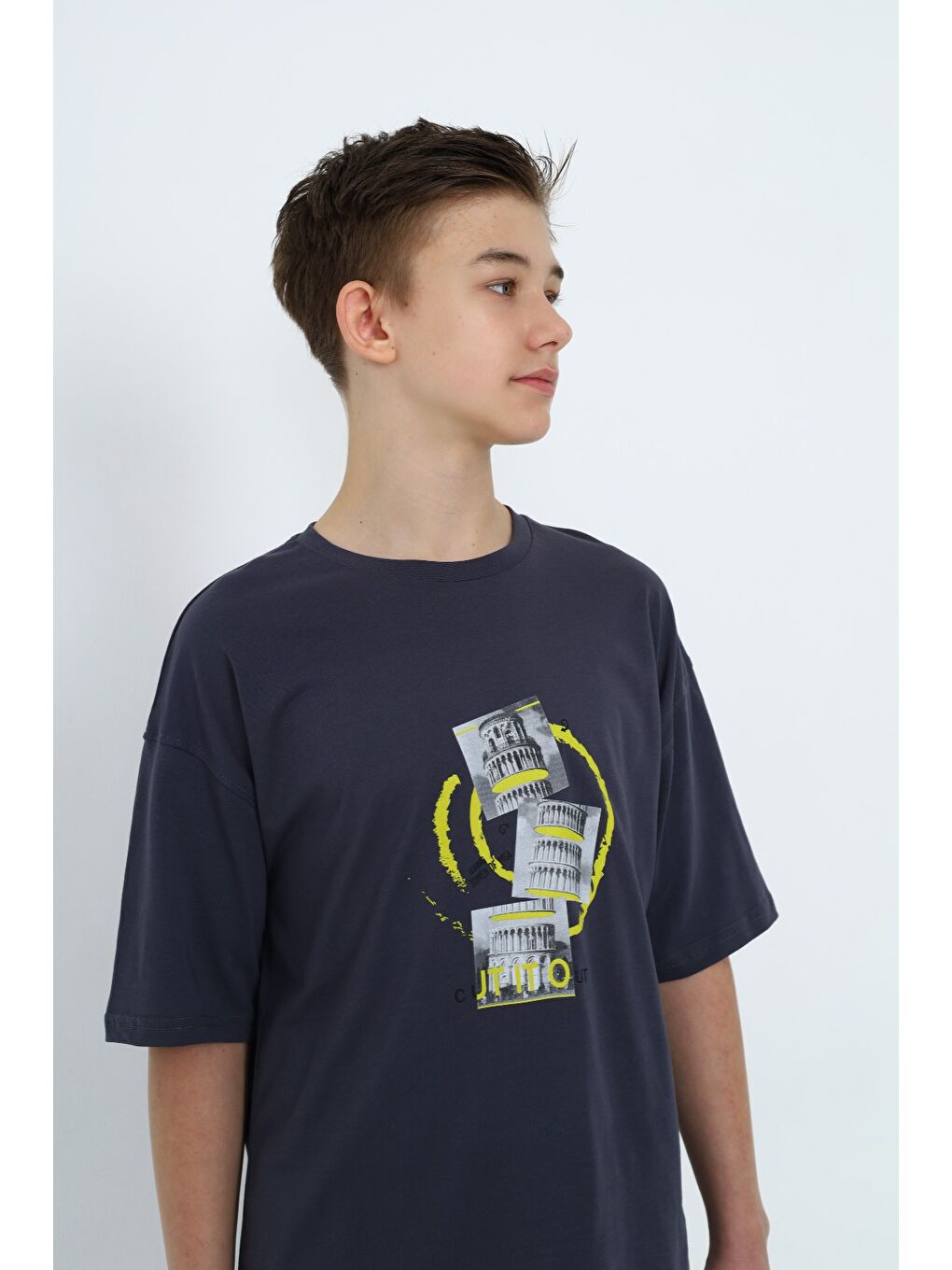 Gri Erkek Çocuk Baskılı Tişört-7