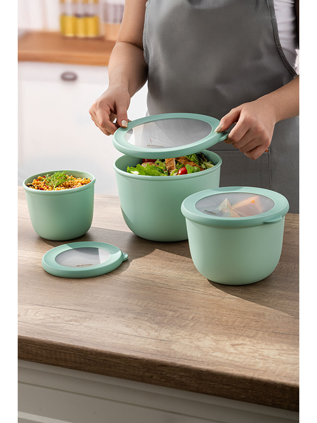 Lora 3'lü Saklama Kabı Haki-1