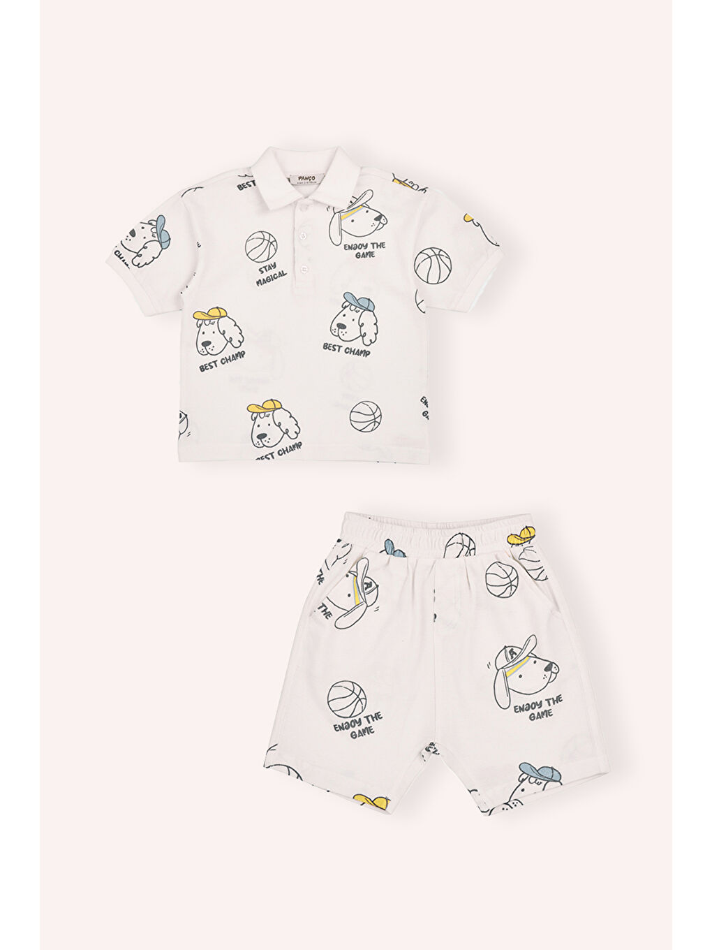 Erkek Çocuk Baskılı 2'Li Takım Ekru-1