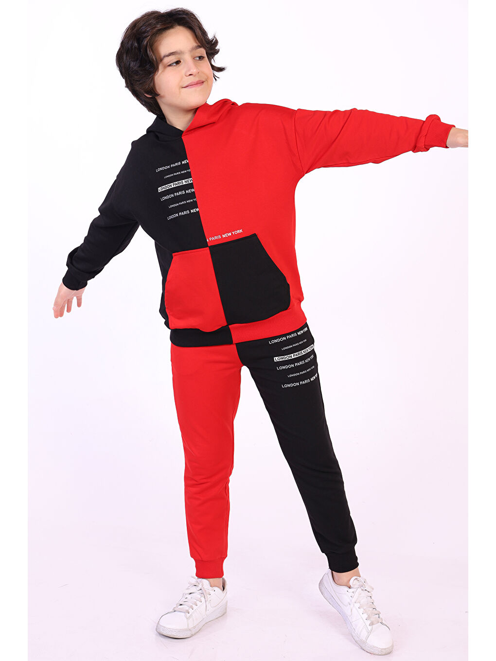 Kırmızı Erkek Çocuk Kanguru Cepli Eşofman Takım