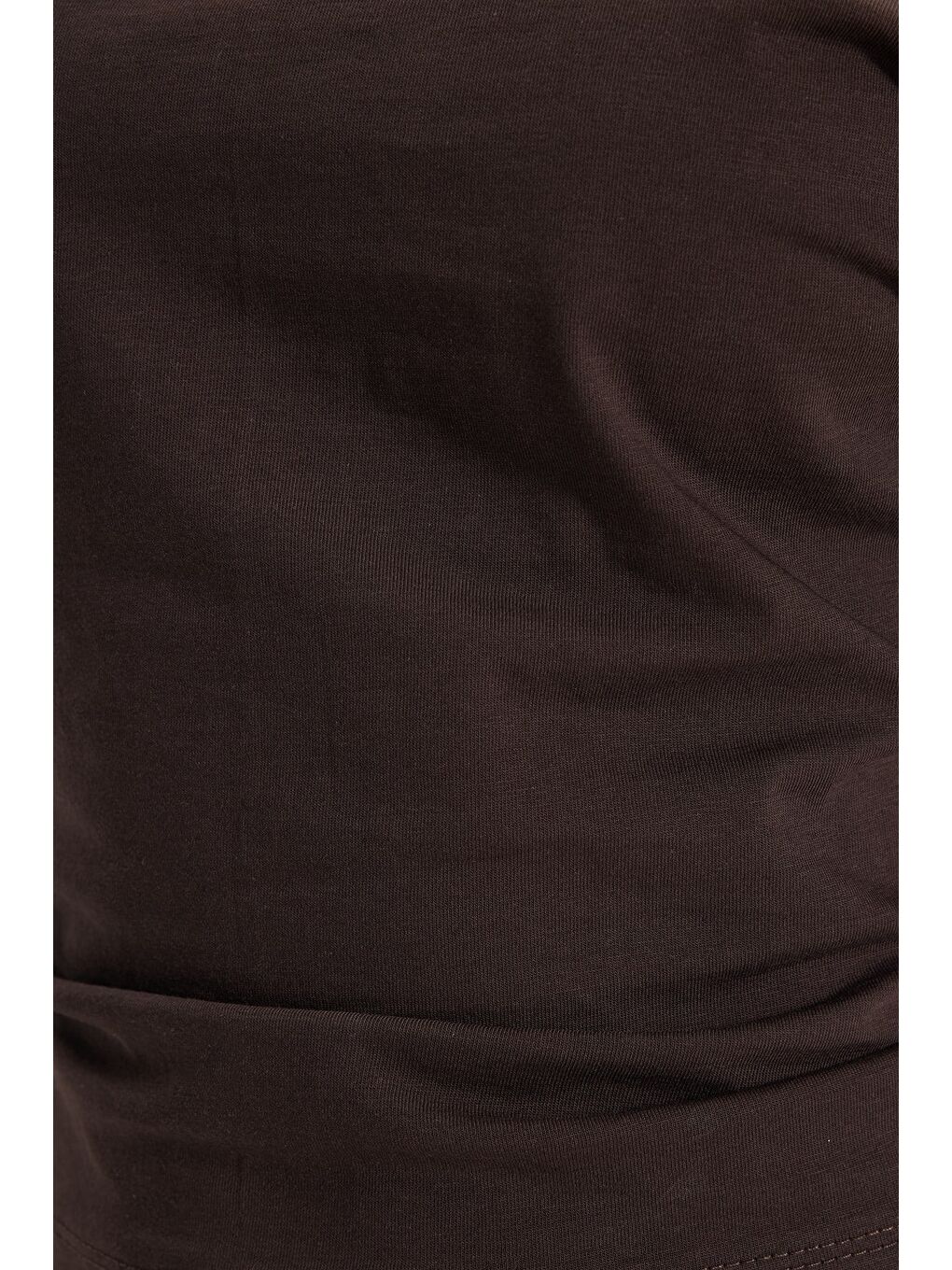 Kadın Oversize Geniş Kesim %100 Pamuk Bisiklet Yaka Yarasa Kol Kahverengi Tişört-5