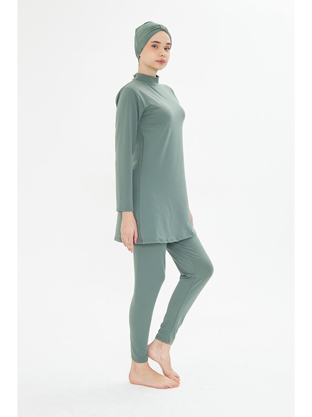 Tam Kapalı Elastanlı Tesettür Mayo Yeşil 3485-Y-2